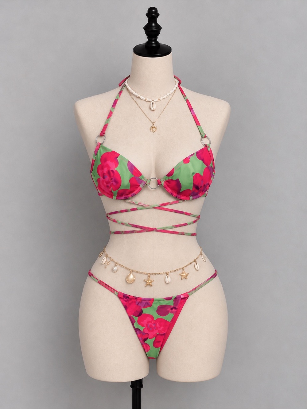 Nasty Gal Hot Pink & Neon Green Bikini Set